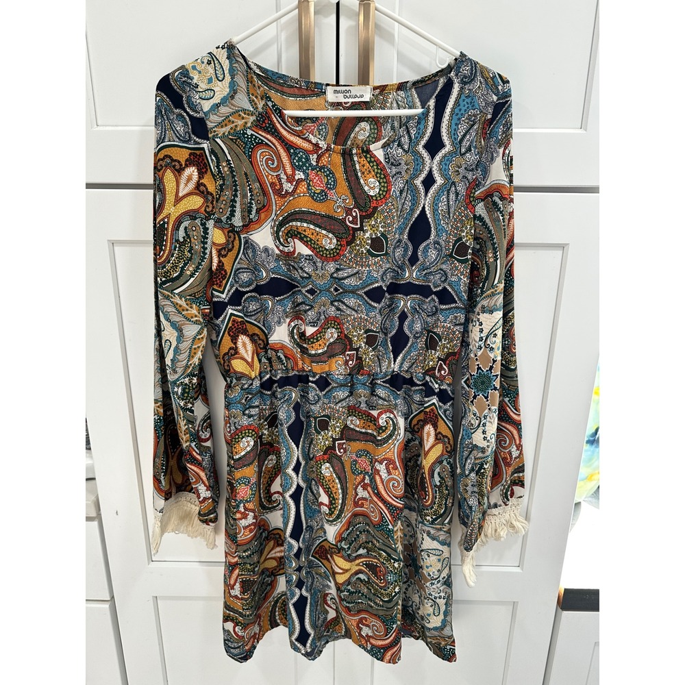 Million‎ Bullpup Paisley Boho Bell Sleeve Mini Dress Women's Size Large